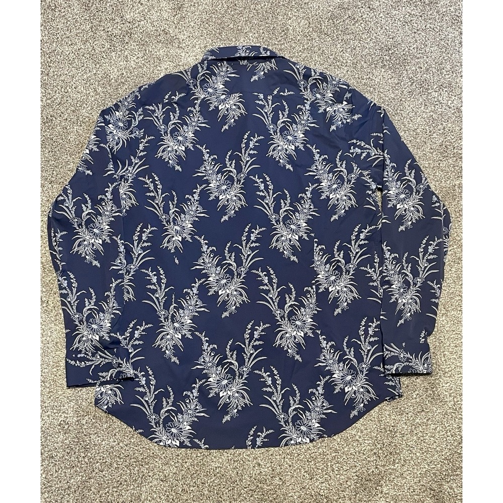 Express Men Shirt XL Extra Slim Navy Blue Floral Hawaiian Button Up Long Sleeve - Picture 2 of 6